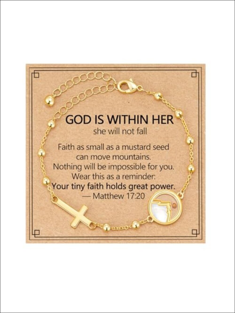 Mustard Seed Cross Bracelet 14K Gold Plated Adjustable 6-8 Inch Faith Jewelry